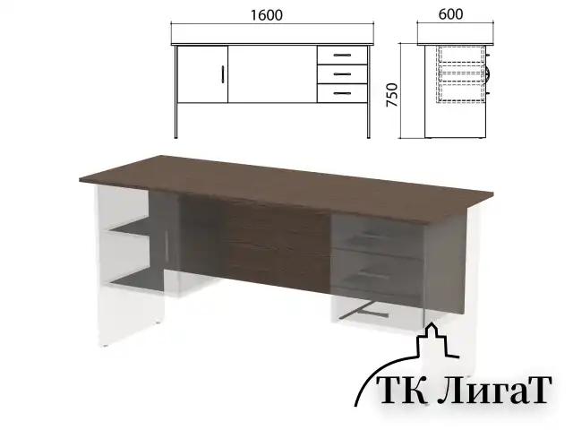 Столешница, царга стола письменного с 2 тумбами "Канц" 1600х600х750 мм, венге, СК28.16.1