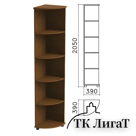 Шкаф (стеллаж) угловой "Монолит", 390х390х2050 мм, 4 полки, цвет орех гварнери, УМ46.3