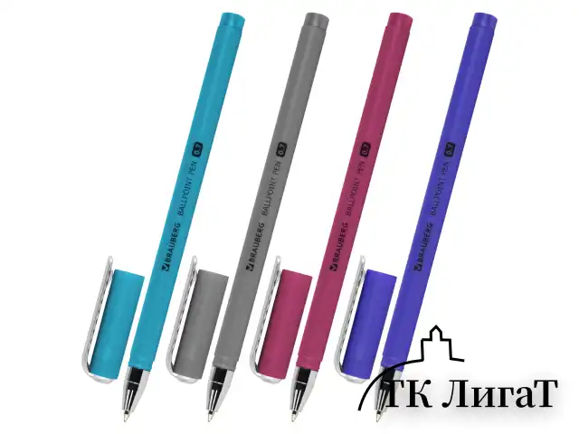 Ручка шариковая BRAUBERG SOFT TOUCH STICK "METALLIC", СИНЯЯ, мягкое покрытие, корпус ассорти, узел 0,7 мм, 143699