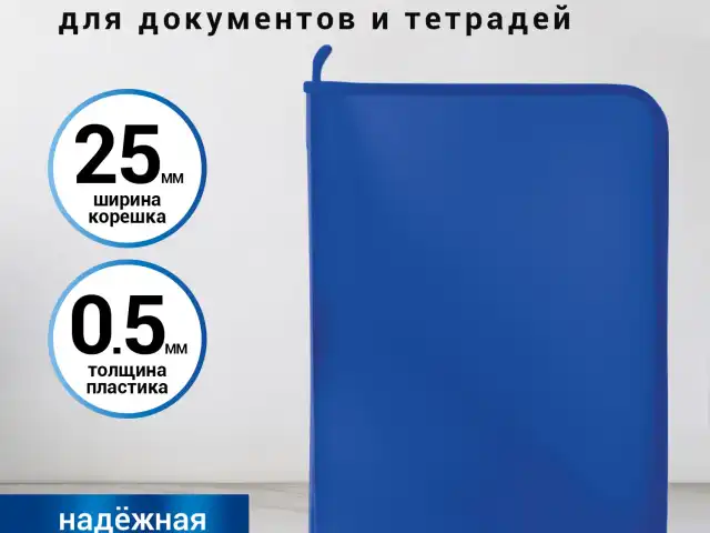 Папка для документов и тетрадей на молнии пластиковая BRAUBERG А4, 320х230 мм, синяя, 271715