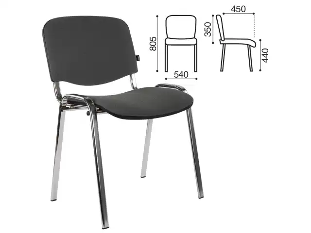 Стул для персонала и посетителей BRABIX "Iso CF-001", хромированный каркас, ткань серая с черным, 531420