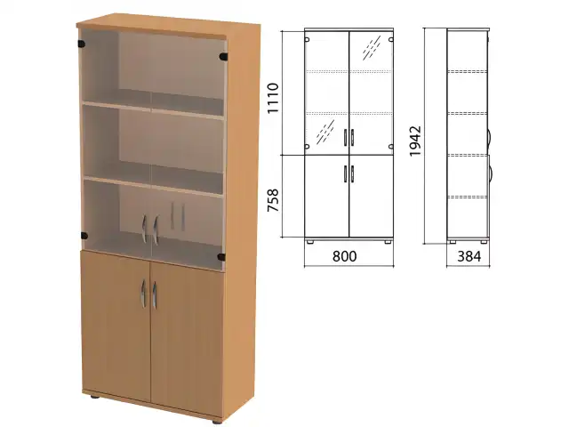 Шкаф закрытый со стеклом "Этюд", 800х384х1942 мм, цвет бук бавария (КОМПЛЕКТ)
