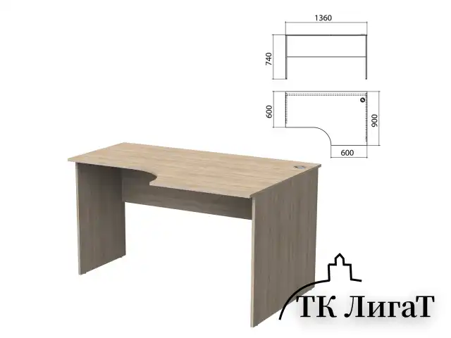 Стол письменный эргономичный "Бюджет", 1360х900х740 мм, правый, дуб сонома, 402663-091