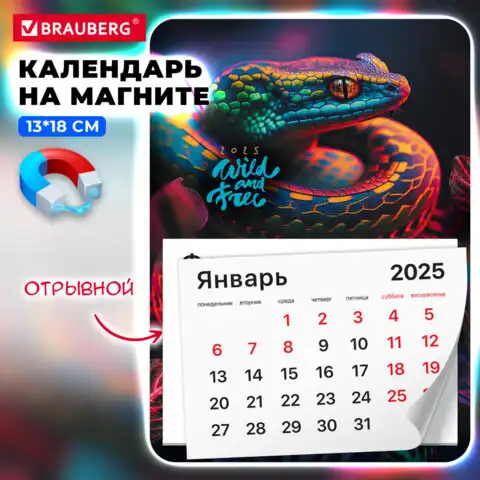 Календарь отрывной на магните 2025, BRAUBERG, 130Х180мм, склейка, Символ года, 116279