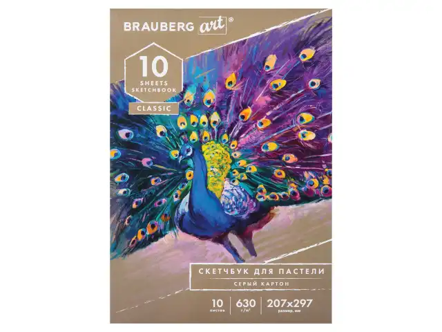 Альбом для пастели, картон СЕРЫЙ некрашенный 630 г/м2, 207х297 мм, 10 л., BRAUBERG ART CLASSIC, 105916