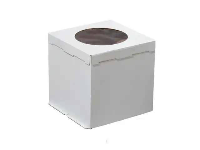 Коробка для тортов белая с ручкой  220*220*160 мм (125шт/кор.)