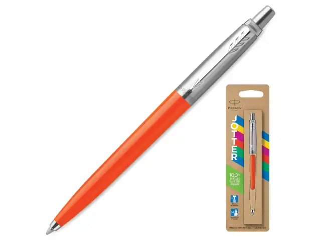 Ручка шариковая PARKER "Jotter Orig Orange", корпус оранжевый, детали хром, блистер, синяя, 2076054