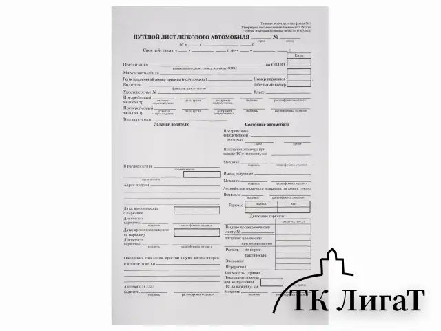 Бланк бухгалтерский типографский "Путевой лист легкового автомобиля", А5 (140х197 мм), СКЛЕЙКА 100 шт., 130045