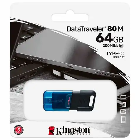 Флеш-диск 64 GB KINGSTON DataTraveler 80M, разъем Type-C 3.2, черный, DT80M/64GB