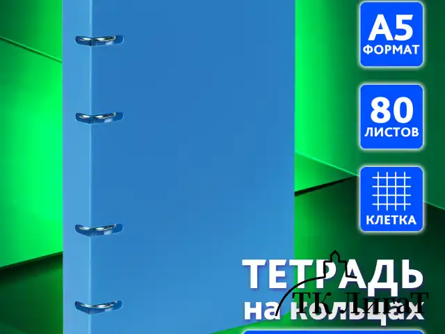 Тетрадь на кольцах А5 160х215 мм, 80 л., пластик, клетка, BRAUBERG, "Голубой", 403251