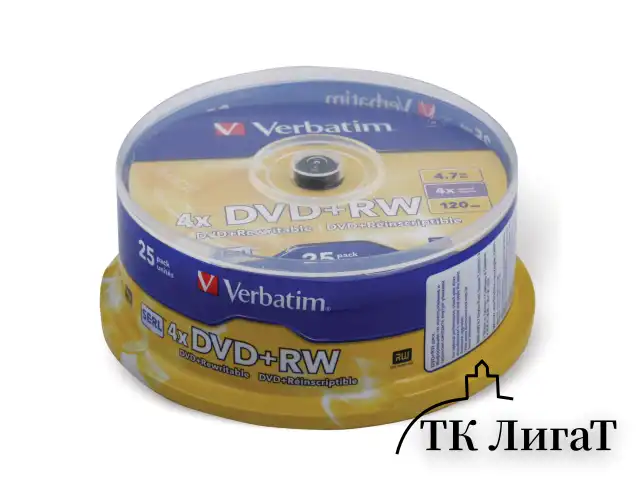 Диски DVD+RW (плюс) VERBATIM 4,7 Gb 4x, КОМПЛЕКТ 25 шт., Cake Box, 43489