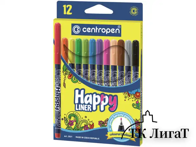 Ручки капиллярные (линеры) 12 ЦВЕТОВ CENTROPEN "Happy Liner", линия письма 0,3 мм, 2521/12, 2 2521 1202