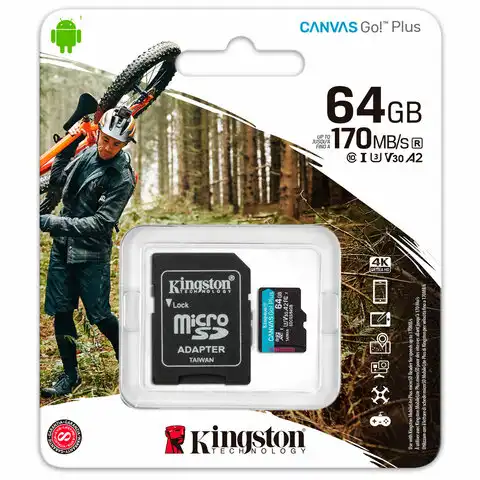 Карта памяти microSDXC 64 ГБ, KINGSTON Canvas Select Plus, UHS-I, 100 Мб/с (class 10), SDCS2/64GBSP