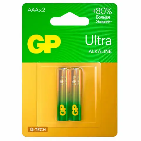 Батарейки КОМПЛЕКТ 2 шт, GP Ultra G-Tech, AAA (LR03, 24А), алкалиновые,мизинчиковые,, 24AUA21-2CRSBC2