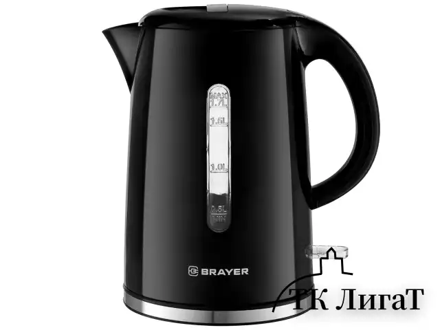 Чайник BRAYER BR1032, 1,7 л, 2200 Вт, закрытый нагревательный элемент, автоотключение, пластик, черный, 1032BR