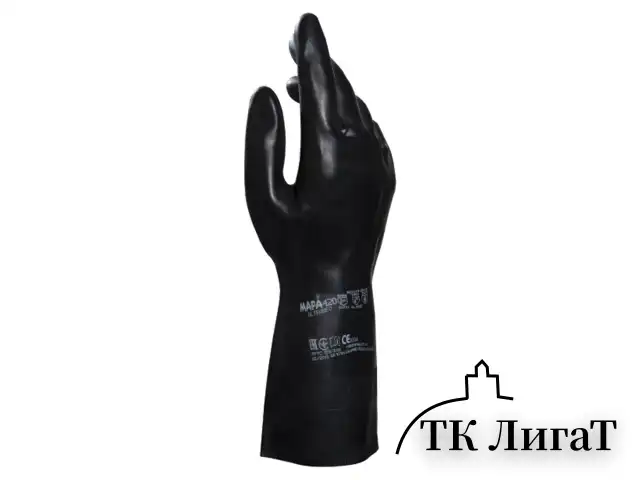 Перчатки латексно-неопреновые MAPA Technic/UltraNeo 420, хлопчатобумажное напыление, размер 7 (S), черные