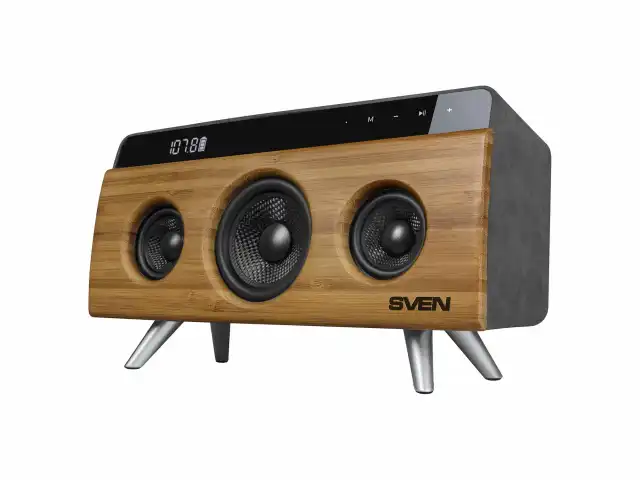 Колонка портативная SVEN HA-930, 2.0, 30 Вт, Bluetooth, FM, USB, LED-дисплей, бамбук, SV-019068