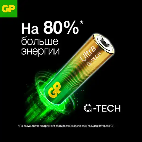 Батарейки КОМПЛЕКТ 2 шт, GP Ultra G-Tech, AAA (LR03, 24А), алкалиновые,мизинчиковые,, 24AUA21-2CRSBC2