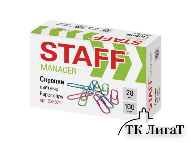 Скрепки STAFF "Manager", 28 мм, цветные, 100 шт., в картонной коробке, 226821