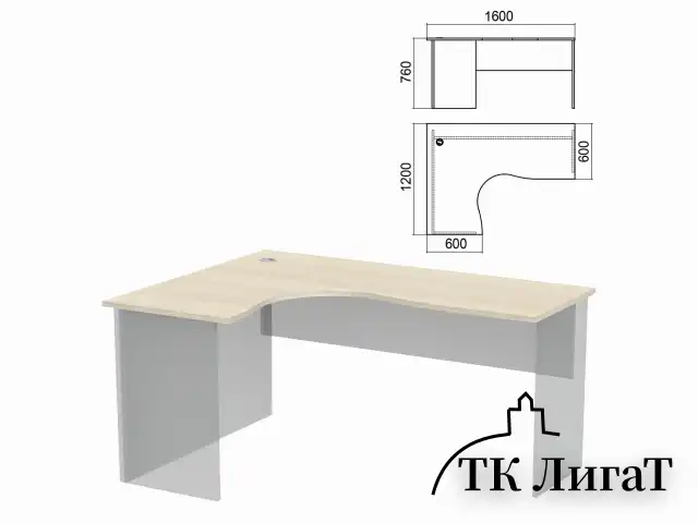 Стол компактный ЧАСТЬ 1 "Арго", 1600х1200х760 мм, левый, ясень шимо