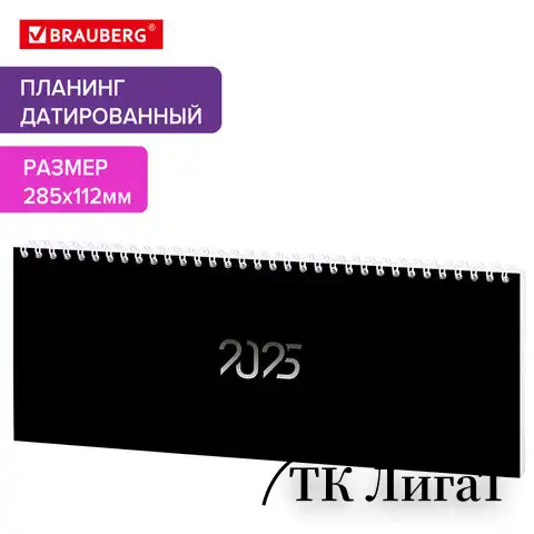 Планинг датированный 2025 285х112 мм, STAFF, гребень, картонная обложка, 64 л., "Black style", 116050