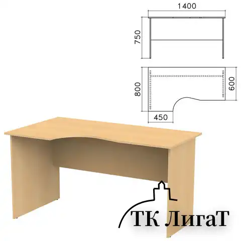 Стол письменный эргономичный "Канц", 1400х800х750 мм, левый, цвет бук невский, СК36.10