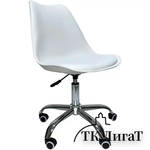 Кресло стул BRABIX "Eames MG-310 CH", хром, пластик белый, экокожа белая, 532923