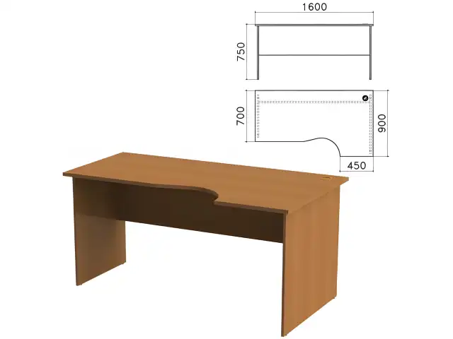 Стол письменный эргономичный "Монолит", 1600х900х750 мм, правый, цвет орех гварнери, СМ6.3