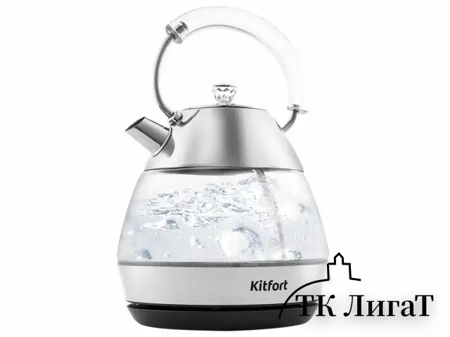 Чайник KITFORT КТ-678, 1,7 л, 2200 Вт, закрытый нагревательный элемент, стекло, серебристый