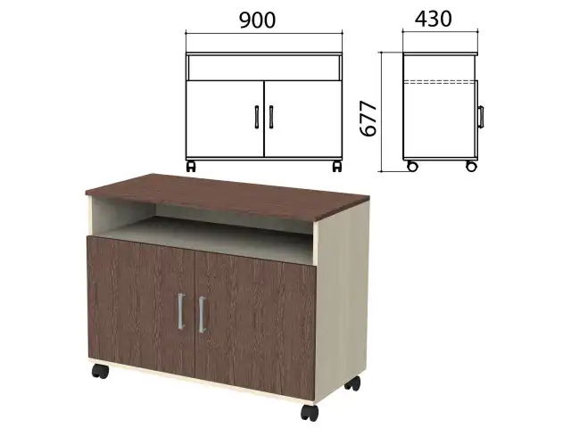 Тумба для оргтехники "Канц", 900х430х620 мм, 2 двери, цвет дуб молочный/венге (КОМПЛЕКТ)
