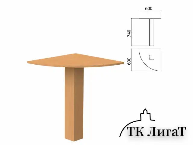Стол приставной угловой "Бюджет", 600х600х740 мм, груша ароза, 402664-336