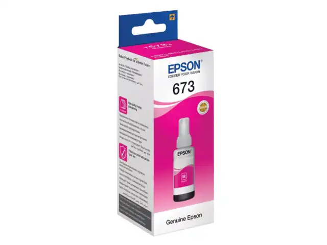 Чернила EPSON 673 (T6733) для СНПЧ Epson L800/L805/L810/L850/L1800, пурпурные, ОРИГИНАЛЬНЫЕ, C13T67334A/398