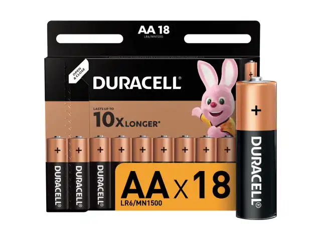 Батарейки КОМПЛЕКТ 18 шт., DURACELL Basic, AA (LR06, 15А), алкалиновые, пальчиковые, блистер