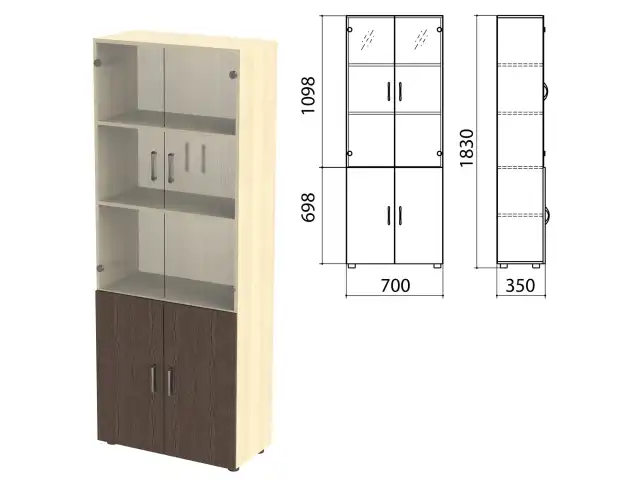 Шкаф закрытый со стеклом "Канц", 700х350х1830 мм, цвет дуб молочный/венге (КОМПЛЕКТ)