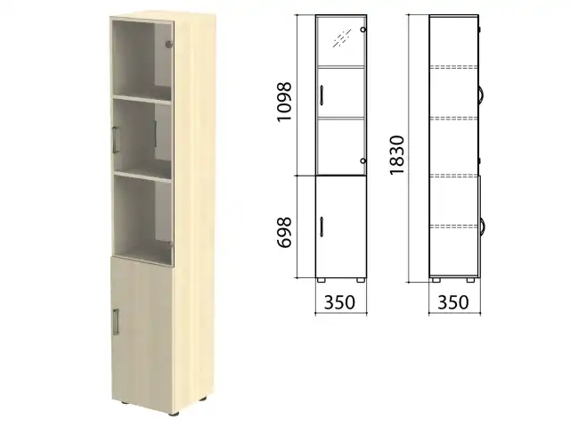 Шкаф закрытый со стеклом "Канц", 350х350х1830 мм, цвет дуб молочный (КОМПЛЕКТ)