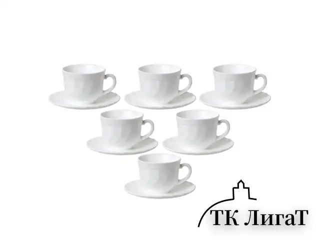 Набор чайный на 6 персон, 6 чашек объемом 220 мл и 6 блюдец, белое стекло, 