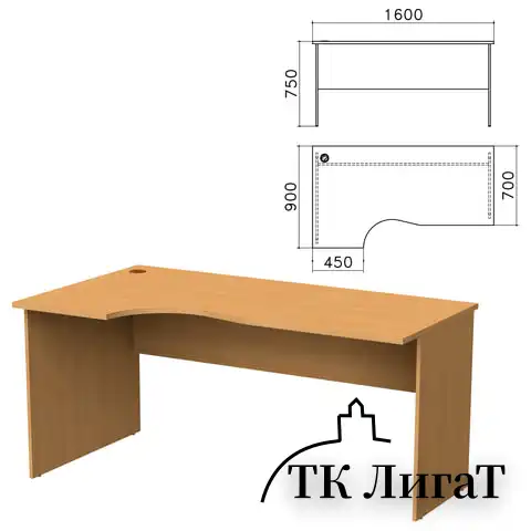 Стол письменный эргономичный "Монолит", 1600х900х750 мм, левый, цвет бук бавария, СМ7.1