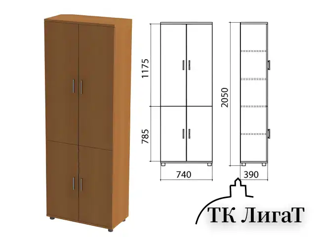 Шкаф закрытый "Монолит", 740х390х2050 мм, цвет орех гварнери (КОМПЛЕКТ)