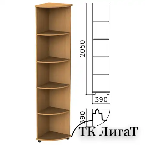 Шкаф (стеллаж) угловой "Монолит", 390х390х2050 мм, 4 полки, цвет бук бавария, УМ46.1