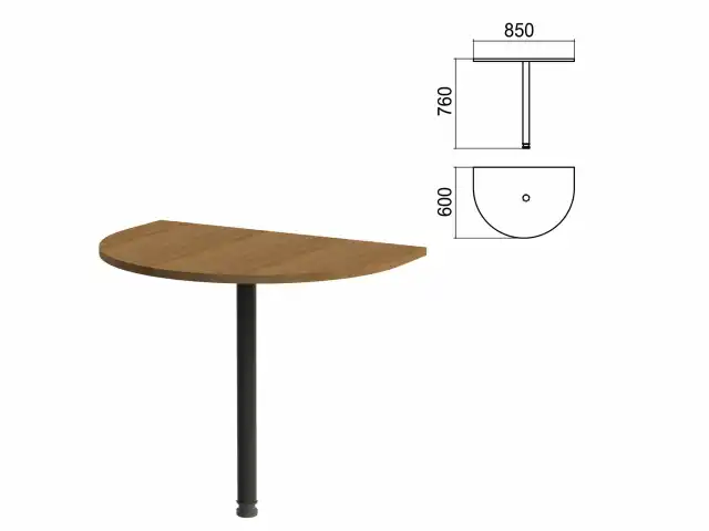 Стол приставной полукруг "Арго", 850х600х760 мм, орех/опора черная (КОМПЛЕКТ)
