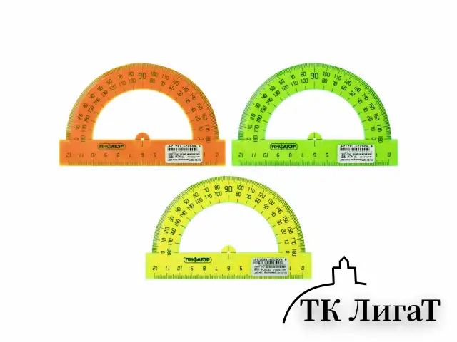 Транспортир 12 см, 180 градусов, ПИФАГОР, прозрачный, неоновый, ассорти, 210622