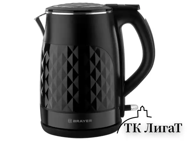 Чайник с двойными стенками BRAYER BR1043BK, 1,5 л, 2200 Вт, закрытый нагревательный элемент, черный