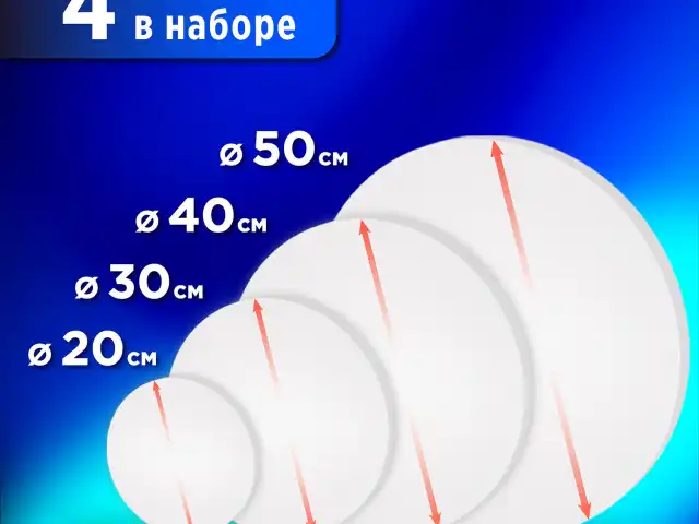 Холсты на подрамнике 4 шт., круглые 20, 30, 40, 50 см, грунтованные, 380 г/м2, 100% хлопок, BRAUBERG ART, 192331