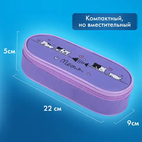 Пенал-футляр BRAUBERG, 1 отделение, органайзер, полиэстер, 22x9х5 см, Meow, 272312