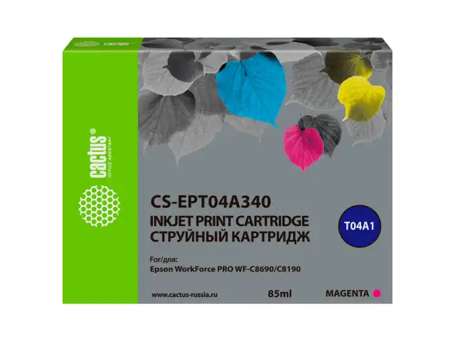 Картридж струйный CACTUS (CS-EPT04A340) для Epson WorkForce Pro WF-C8190 / WF-C8690, пурпурный, 85 мл