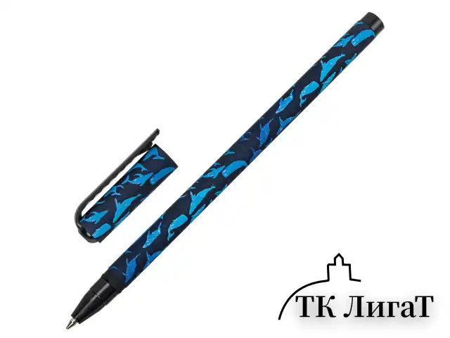 Ручка шариковая BRAUBERG SOFT TOUCH STICK "WHALE", СИНЯЯ, мягкое покрытие, узел 0,7 мм, 143709