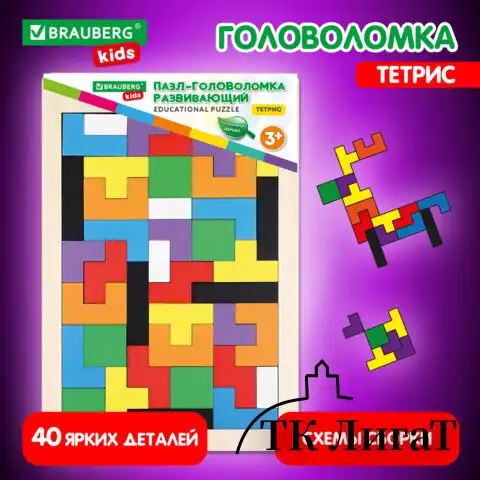 Головоломка развивающая деревянная "Тетрис", цветной, 18х27 см., BRAUBERG KIDS, 665262