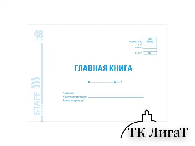 Главная книга, форма ОКУД 0504072, 48 л., картон, блок офсет, А4 (203х285 мм), STAFF, 130075