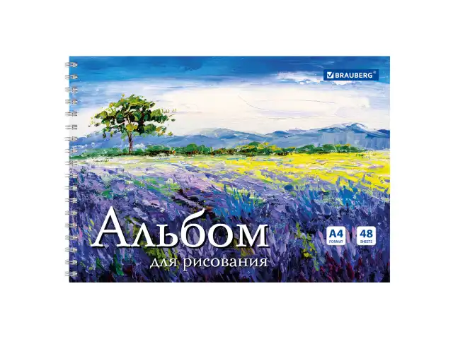 Альбом для рисования, А4, 48 л., гребень, обложка картон, BRAUBERG, 205х290 мм, 