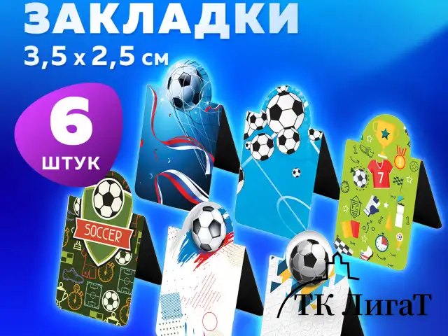 Закладки для книг МАГНИТНЫЕ c высечкой, "FOOTBALL", набор 6 шт., 35х25 мм, BRAUBERG, 113161